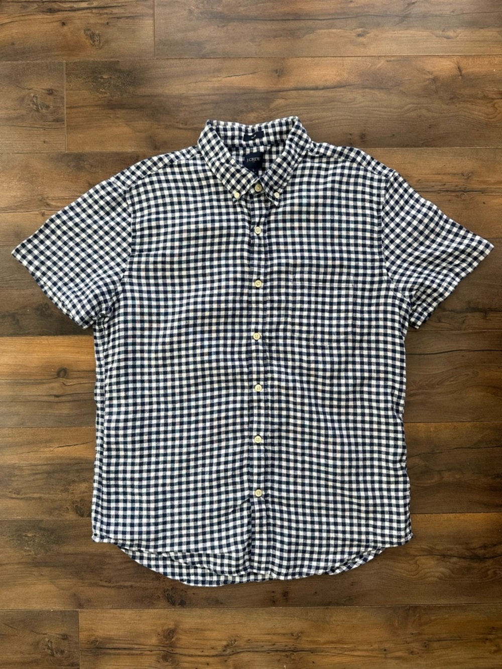 J.Crew Slim Fit Gingham Shirt Linen Blend Short Sleeve Button Down